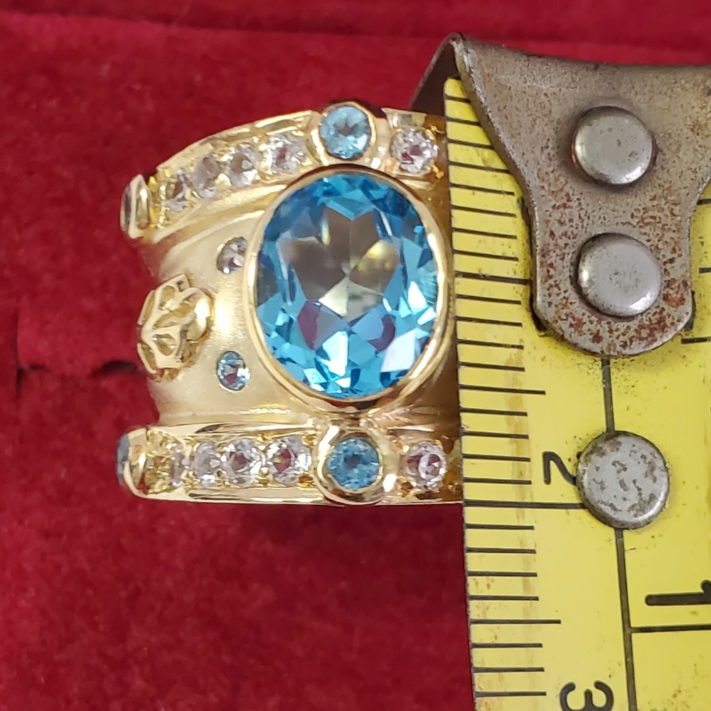 Sterling Silver 925 Gold Swiss Topaz Ring - Picture 4 of 10